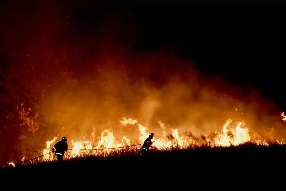 Bushfires And Firefighters At Night
